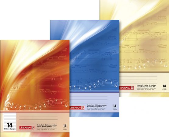 Brunnen 1046340 Sheet music (A4, 8 sheets, ruling 14, with extra pages), assorted colors