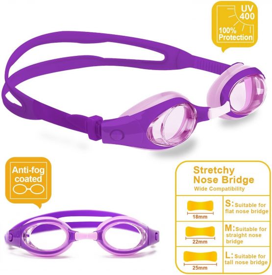 COOLOO 2-PACK Kids Swimming Goggles Junior Children Girls Boys Early Teens Age 3-15, with Anti-Fog, Waterproof, Protection Lenses - Image 3
