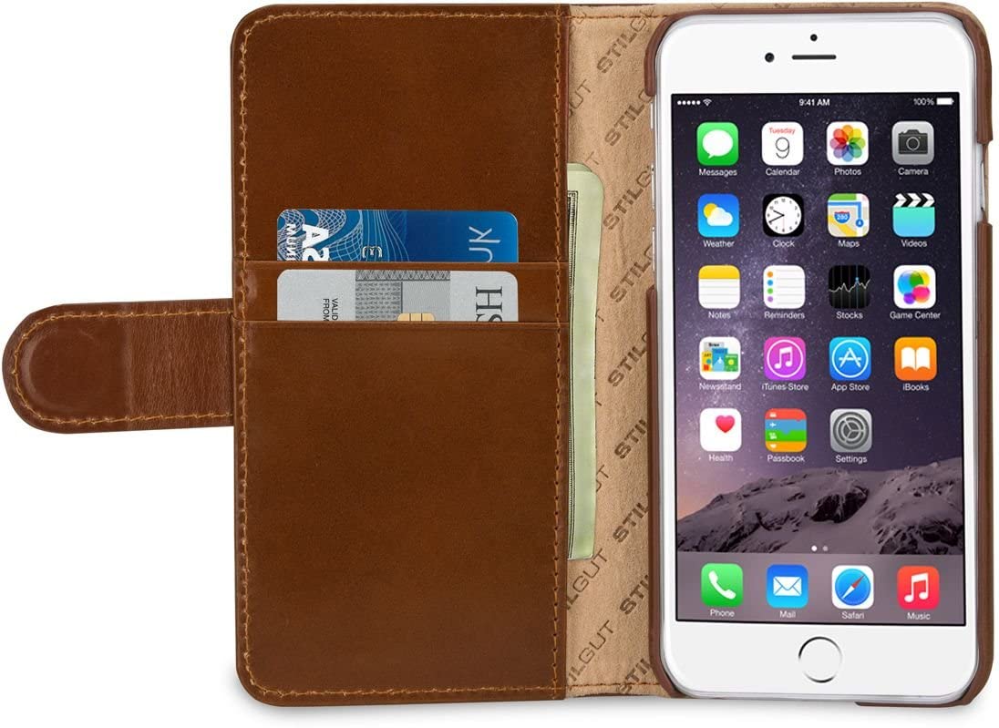 StilGut Wallet Type Leather Case Compatible with iPhone 6Plus/6s Plus 5.5", Cognac Brown - Image 2