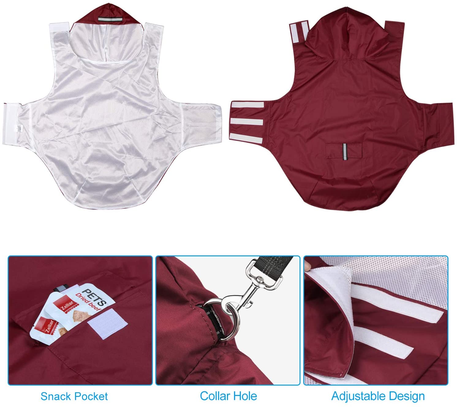 Zellar Dog Raincoat with Hood, Collar Hole - Image 2