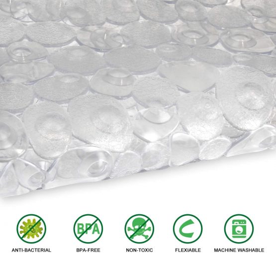 WELTRXE Non Slip Bath Mat for Bathroom, Pebble Frosted Anti-Mould Anti Slip Plastic Oval Bathtub Shower Mat with Grip Suction Cups, Clear, 69 x 36 cm - Image 2