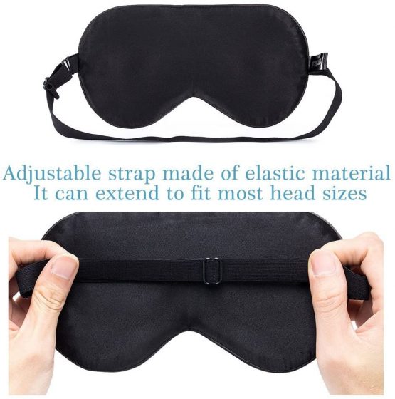 FMS Natural Silk Sleep Mask Blocks Light Completely, Soft Lightweight Eye Mask with Adjustable Strap Best for Travel, Meditation, Shift Work and Daytime Napping (1 Pack, Black) - Image 4