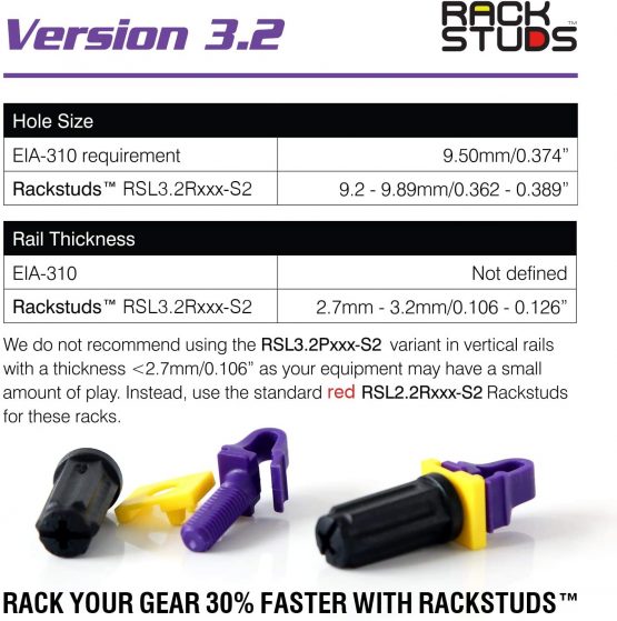 Rackstuds P20 Rack Mount Solution Series II – No More Cage Nuts! The Easiest and Safest Server Rack Solution in 19" Racks with Square Punched Vertical Rails | 20-pack, Purple, 3.2mm/0.126" Version - Image 3