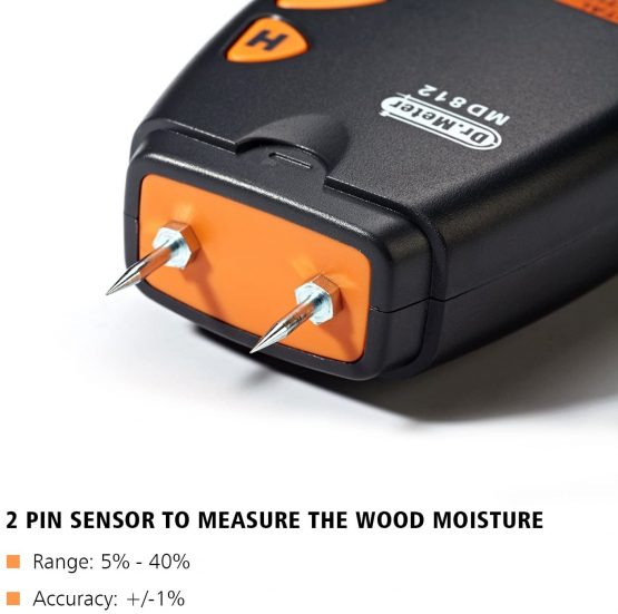Wood Moisture Meter,Drr damp meter，2 pins Portable Wood Water Moisture Tester, HD Digital LCD Display with 2 Spare Sensor Pins and one 9V Battery(Both Included) Range 5% - 40%,Accuracy: +/-1% - Image 2