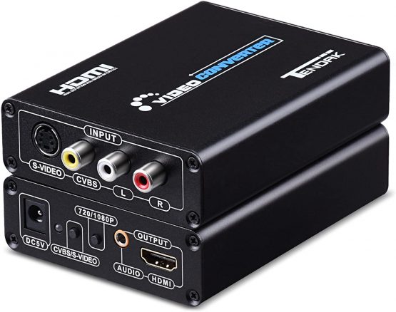 Tendak 3RCA AV CVBS Composite & S-Video R/L Audio to HDMI Converter Adapter Support 720P/1080P with 3RCA S-Video Cable for DVD PS3 Xbox HDTV