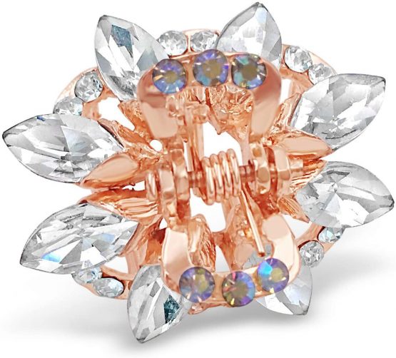 3PCS Crystal Rhinestone Rose Gold Tone Small Metal Hair Claw Clips for Women Girls - Image 3