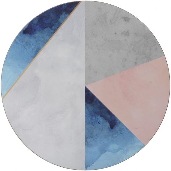 Creative Tops 5226190 'Geometric Palette' Printed Round Cork-Backed Placemats, 29 cm - Blue / Grey (Set of 4)