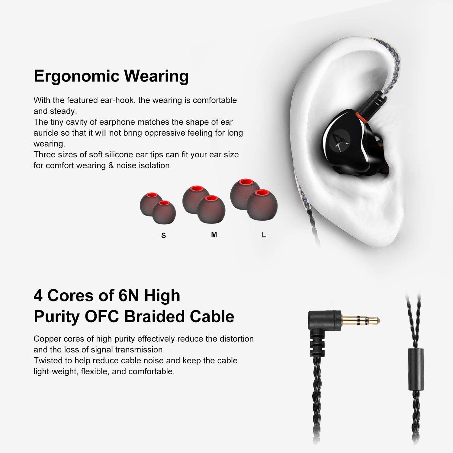 Famedy In Ear Monitors,Wired Earbuds Earphone Dual Drivers Headphone with MMCX Detachable Cables,Noise-Isolating in-ear Monitors for Musicians Sweatproof Sports Headphone Hifi Stereo (Black - Image 3