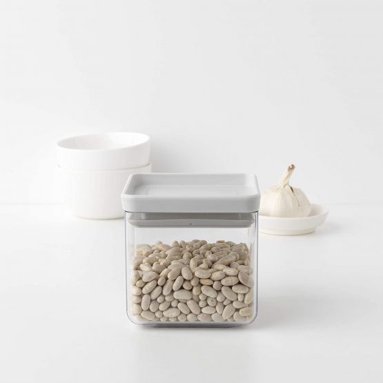 Brabantia Tasty+ Square Stackable 0.7L Food Canister/Storage Jar (Light Grey) Space Saving Transparent Plastic Tubs with Lids - Image 2