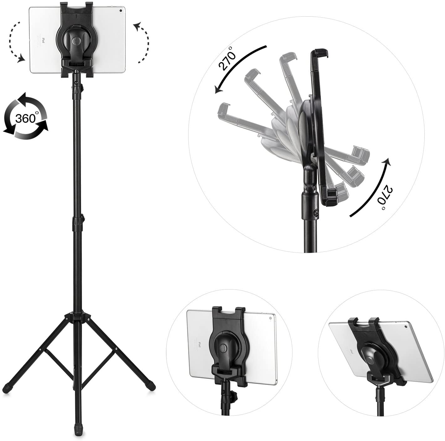 Ipad Floor Stand Height Adjustable from 30 to 60 Inch Tablet Tripod Stand For Ipad ,Ipad Mini and Most Tablets within 7-10 Inch - Image 3