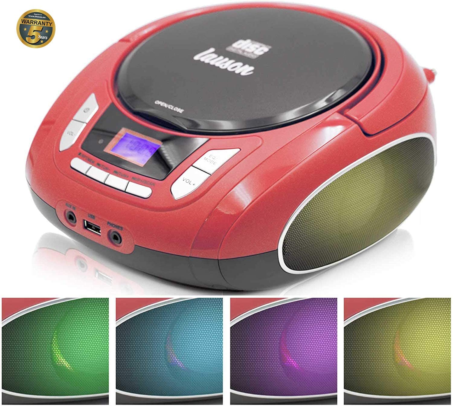 Lauson NXT765 Portable CD Player Multicolor LED Digital FM Radio, LCD