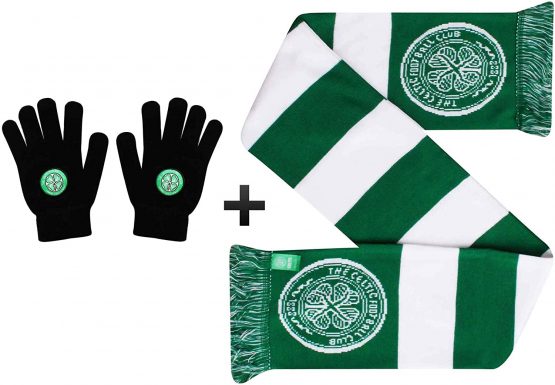 Official Celtic FC Football Scarf & Woolly Gloves Gift Set