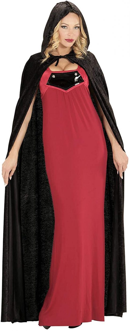 Hooded Cape Black Velvet 150cm Accessory for Halloween Fancy Dress - Image 4