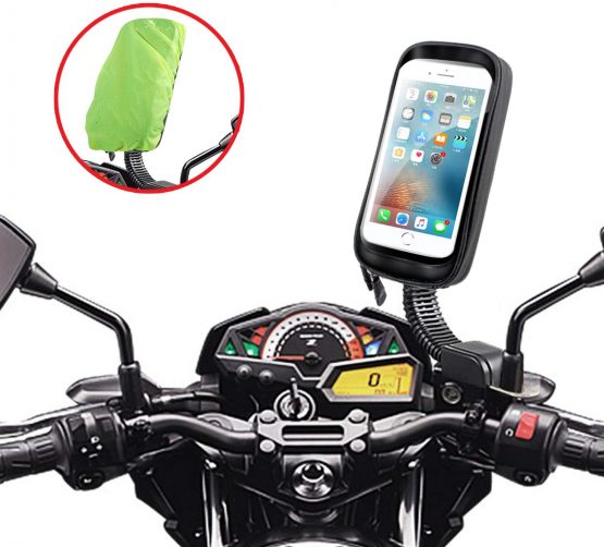 ENONEO Motorcycle Phone Mount Waterproof 360°Rotation Motorbike Phone Holder with Rain Cover Motorcycle Phone Holder Bag for Rearview Mirror Phone up to 6.7" (Black)