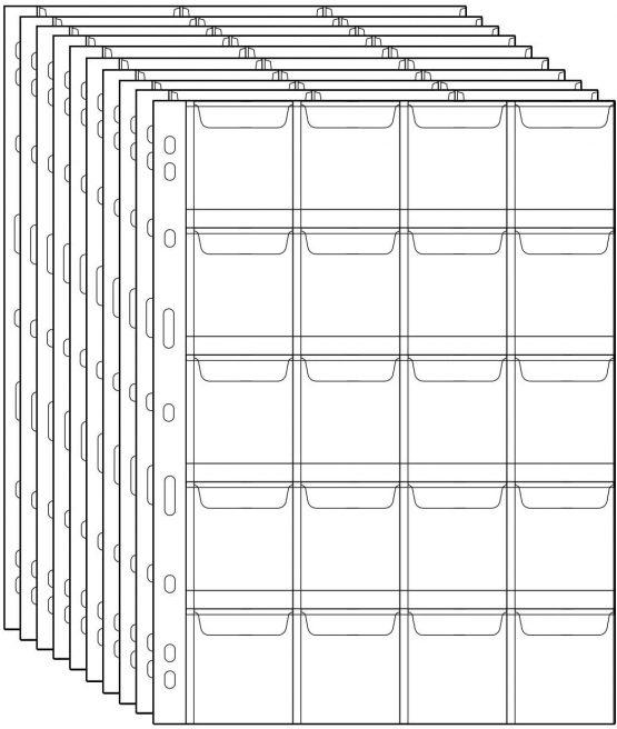 Coin Pocket Pages - 20 Pockets/Sheet Standard 9-Hole Coin Pocket Inserts Collecting Sleeves for Coins 10 Sheets CS03120 Series
