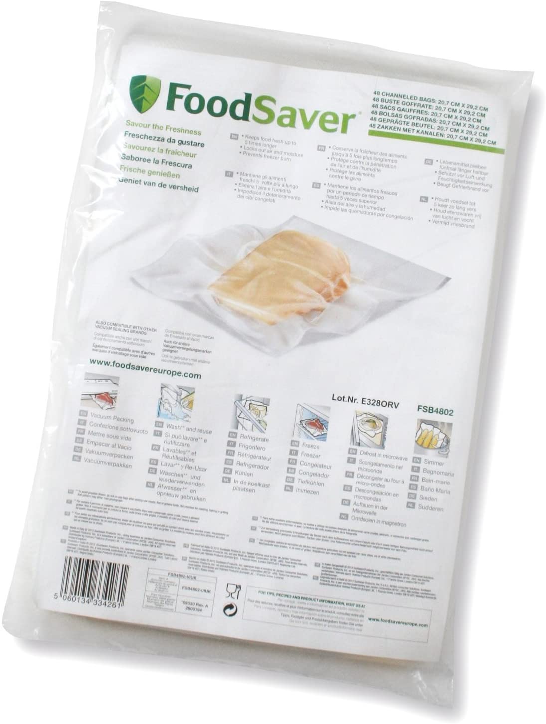 Foodsaver FSB4802-I Food Storage Vacuum Bags 20,7 x 29,2 cm Pack of 48, Reusable, 48 x 940 ml