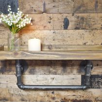 Homes on Trend Industrial Steampunk Style Wood & Metal Pipe Wall Shelf Storage Shelving Unit