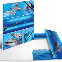 HERMA Elastic Folder Animals with Dolphins Motif, A4, Sturdy Cardboard, with Inner Print, 1 Span Folder