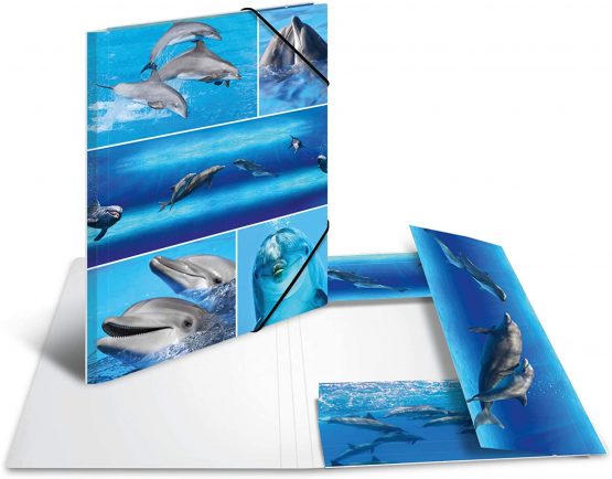 HERMA Elastic Folder Animals with Dolphins Motif, A4, Sturdy Cardboard, with Inner Print, 1 Span Folder