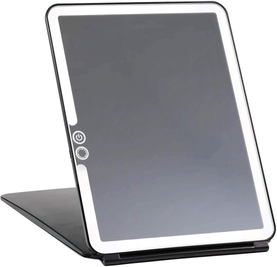 LUNA London Eclipse LED Lighted Travel Vanity Makeup Mirror | 3 Colour Light, Compact, Portable, Lighted, Rechargeable, Illuminated Mirror | Perfect for Travel, Makeup & Beauty Needs | Matte Black