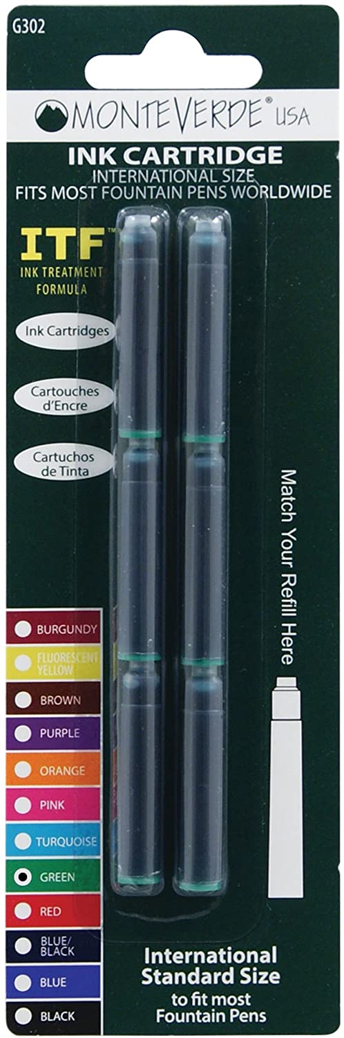 Monteverde International Size Cartridge for Fountain Pens - Green (Pack of 6)