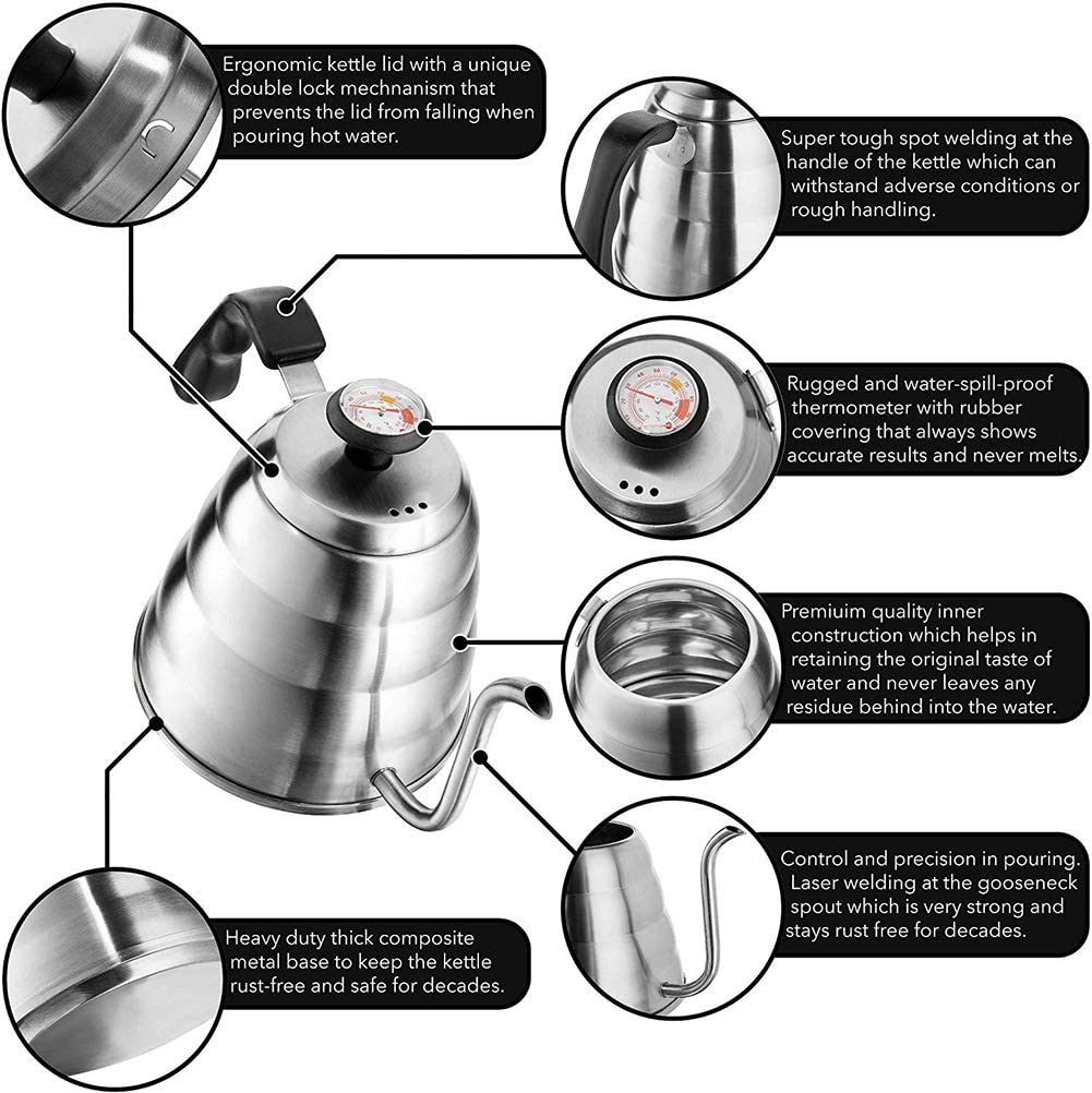 Pour Over Coffee Kettle with Thermometer for Exact Temperature