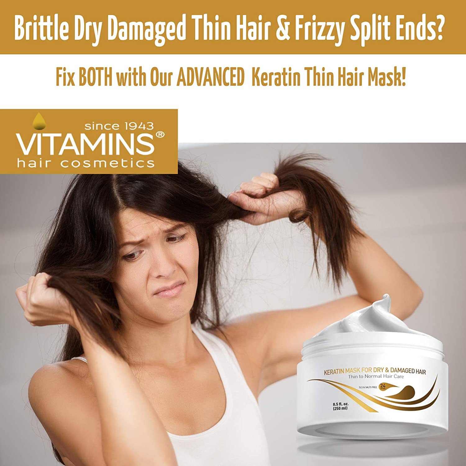 VITAMINS Hair Cosmetics Keratin Hair Mask for Damaged Hair, Protein Keratin Treatment Deep Conditioner for Dry Locks - Image 3