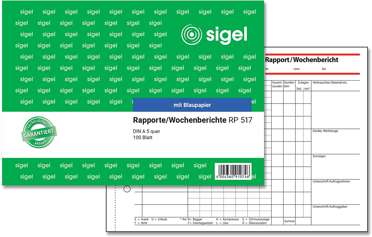 SIGEL RP517 Rapport/Weekly Report A5 Landscape 100 Sheets, White, Pack of 1