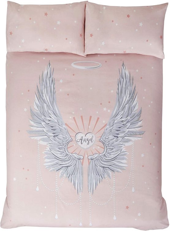 Rapport Angel Wings Glitter Double Duvet Quilt Cover Bedding Set Blush Pink, Polycotton - Image 2