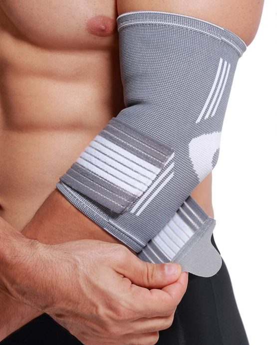 Neotech Care Elbow Brace Support Sleeve (1 Unit) - Elastic & Breathable Fabric - Adjustable Compression Strap / Band - For Men, Women, Right or Left Arm - Gray Color (Size S)