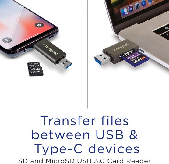 Integral SD and Micro SD Card Reader, Up to 180MB/s Read and 130MB/s Write speed, USB3.0/USB C Type-C OTG Dual Slot Memory Card Adapter for UHS-1, micro SD, microSDHC, microSDXC, SD, SDHC, SDXC - Image 2