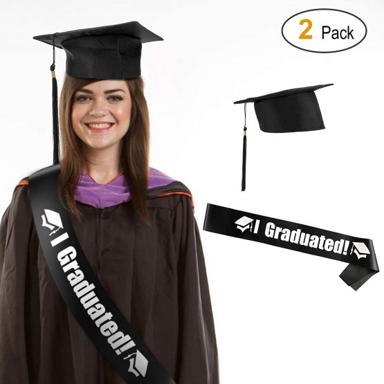 HOWAF Student Graduation Hat Cap and Graduate Satin Sash for Prime Adults Graduation Ceremony Party Favors Decoration, Graduation Hat Sash for University Bachelor High School