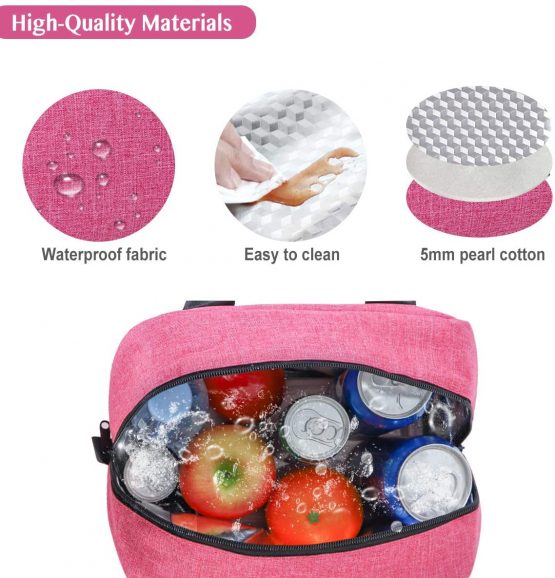 HOMESPON Lunch Bag Insulated Large Capacity Cool Bag with Frosted Waterproof Fabric Handbag Portable for Women Men and Students at School Office Picnic (Black) - Image 3