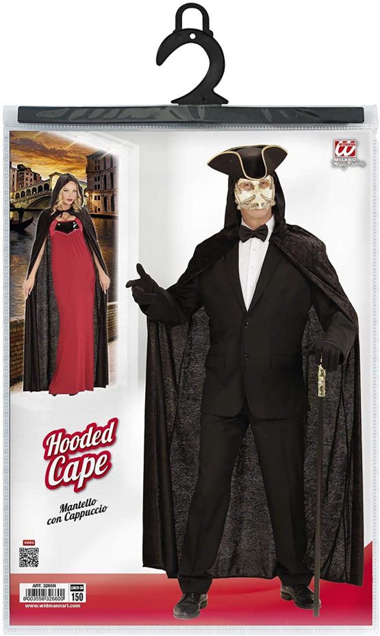 Hooded Cape Black Velvet 150cm Accessory for Halloween Fancy Dress - Image 2