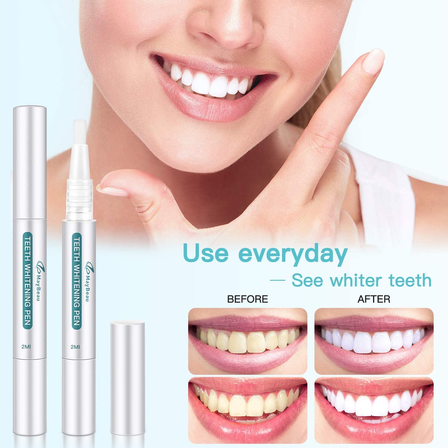 MayBeau Teeth Whitening Gel Pen 2 Pens, 40+ Uses, Professional Teeth