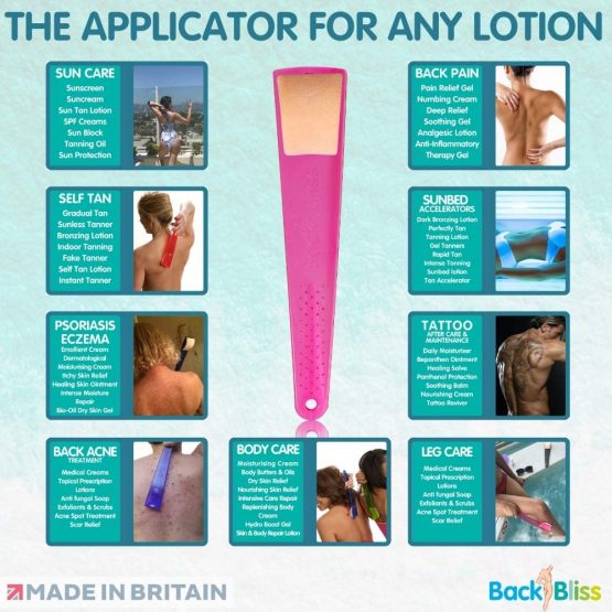 Back Lotion Applicator Easy Reach Body Cream Applier & Back Scratcher for Men and Women - BackBliss Pamper Pack for Body Exfoliation and Body Skin Moisturizer. Made in Britain - Set of Two Pink/Blue - Image 4