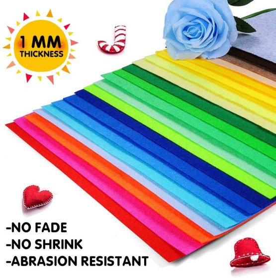 VDSOW 40pcs Felt Fabric Sheets, Nonwoven Felt Fabric Squares for Craft (Black, Brown, White, Blue, Grey, Yellow and more), Coloured Thick Felt Fabric Cloth for Sewing DIY Crafts Patchwork (15*15 cm) - Image 3