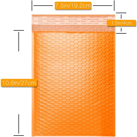 Yomuse D/1 Packaging Self-Seal Padded Bubble Plastic Mailers Postage Bags 190mm x 260mm 40mm Lip, Fits CD DVD, Pack of 50, Orange - Image 2
