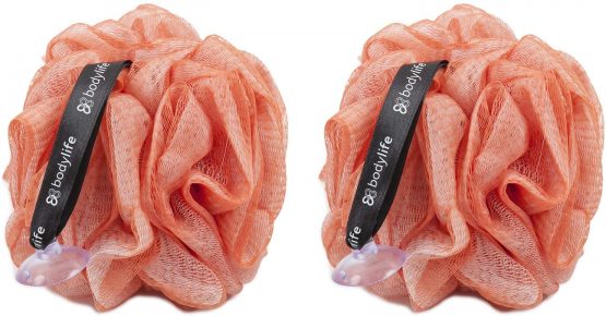 Bodylife Exfoliating Bath & Shower Body Puff/Scrunchie/Buffer Copper & White 55g Twin Pack