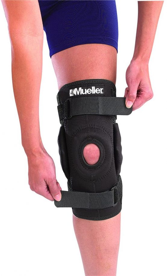 Mueller Wraparound Hinged Knee Brace, Black, 12-16", Right/Left, Patented Tri-Axial Hinges, Padded Patella Buttress, Adjustable Straps, Prevents Irritation & Chafing, Natural Movement, Fitted Sleeve - Image 2
