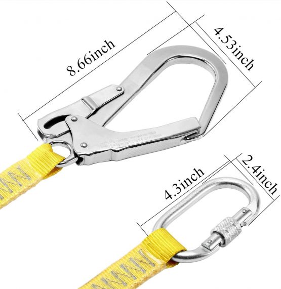 UBAYMAX Safety Lanyard, Outdoor Climbing Harness Belt Lanyard Fall Protection Strap with Large Snap Hooks, 22KN/48lbs Positioning Restraint Rope for Climbing, Roofing, Tree Trimming, Rescue Services - Image 3