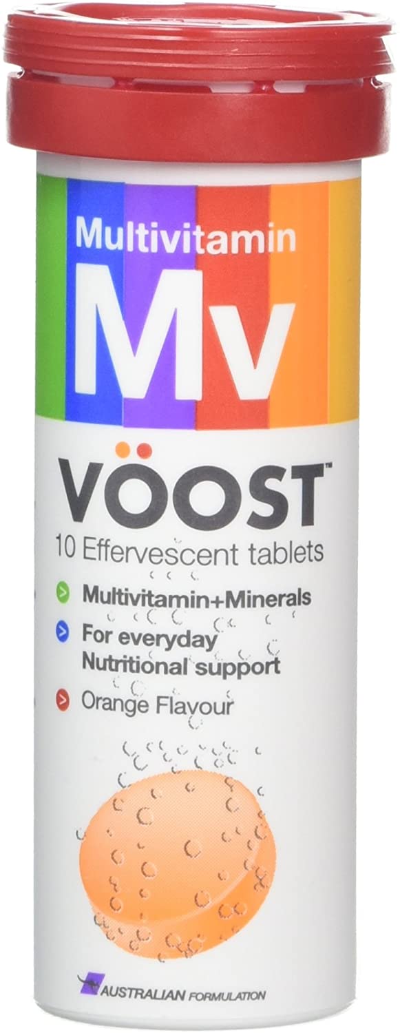 VOOST Multivitamin Effervescent Supplement Tablets 200mg, Orange Flavour [6 x pack of 10 tablets