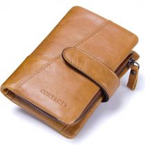 Contacts Mens Genuine Leather Trifold Wallet Card Holder Zipper Coin Bifold Short Purse Vintage (Brown)
