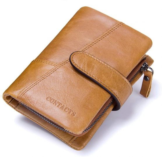 Contacts Mens Genuine Leather Trifold Wallet Card Holder Zipper Coin Bifold Short Purse Vintage (Brown)