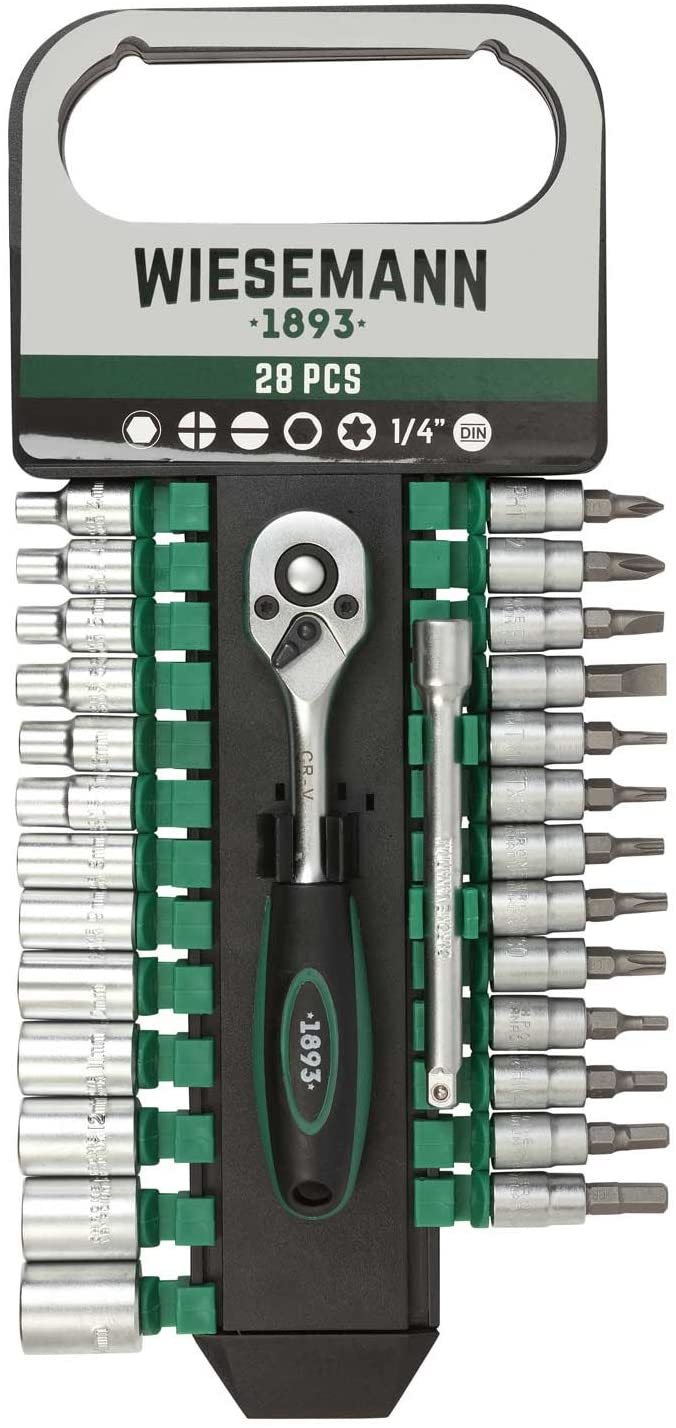 WIESEMANN 1893 Socket Wrench Set 28 pcs with 1/4" Ratchet, 8mm