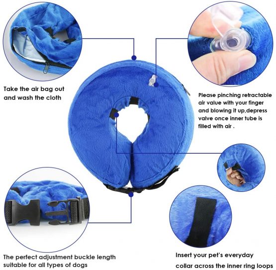 Hxq-top Inflatable Pet Collar Neck Collar Soft Pet Recovery E-Collar For Small Medium Dogs And Cats Prevent Pets From Touching Stitches Protective Inflatable Dogs Collar (S, Blue) - Image 3