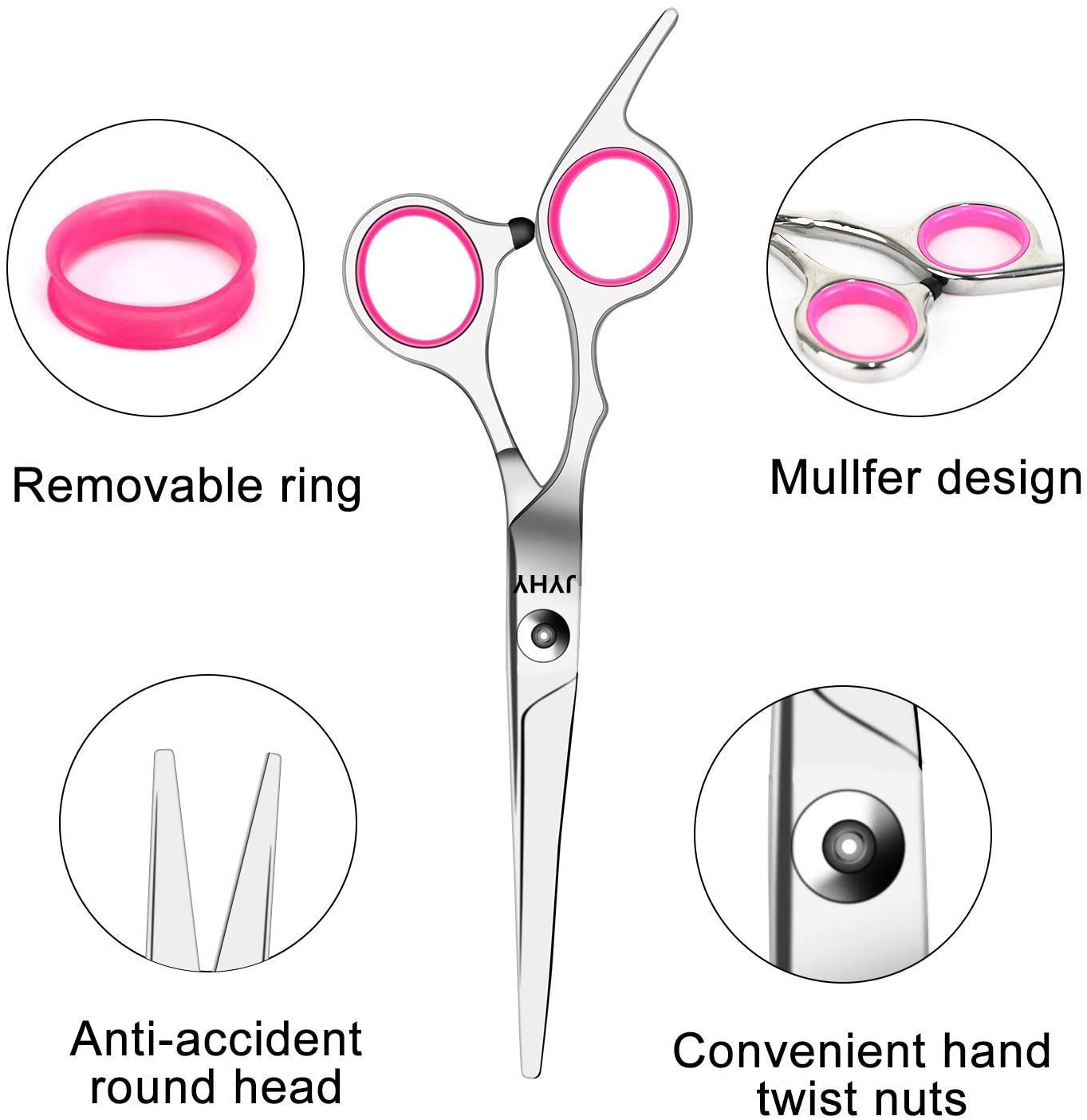 JYHY Professional Hair Cutting Scissors Shears Barber Thinning Set Kit- Family Hair Cutting,Barber Hair Cutting Tool Thinning texturizing,6"(Rose red) - Image 4