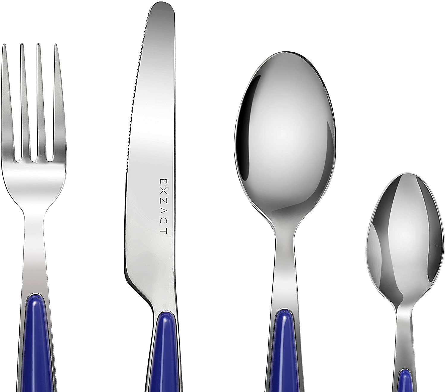 EXZACT Cutlery Set of 24, Stainless Steel with Color Handles, 6 Forks, 6 Dinner Knives, 6 Dinner Spoons, 6 Teaspoons - Image 3