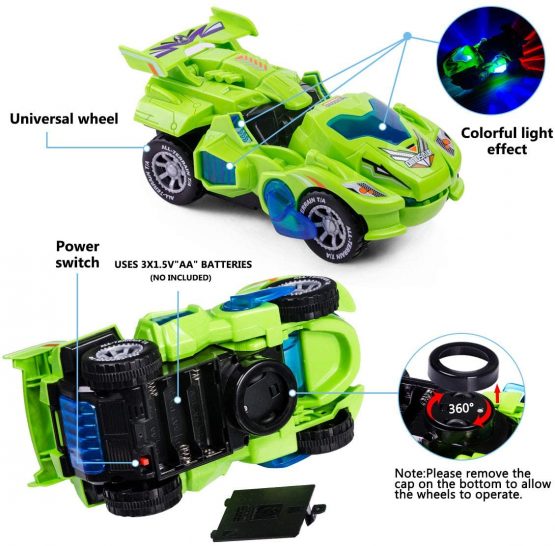 Highttoy Dinosaur Transforming Toys,Automatic Transforming Dinosaur Car with Flashing Light and Sound Dinosaur Transforming Car Toy Transforming Dinosaur Toys for 3-7 Year Old Boys Girls Green - Image 4