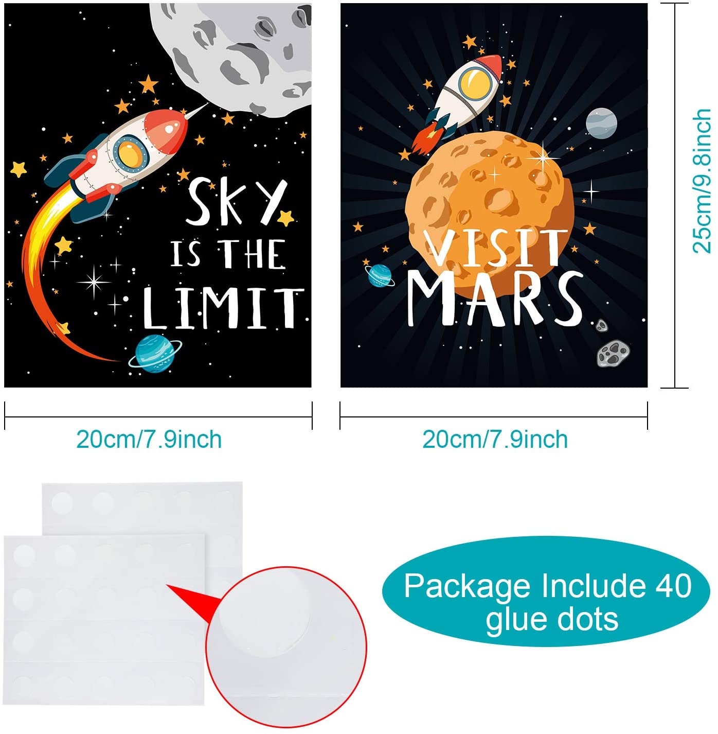 Blulu 9 Pieces Outer Space Decor for Kids Room Boy Bedroom Space Posters 8 x 10 Inch Cute Inspirational Art Decoration for Boys and Girls Playroom Nursery - Image 2